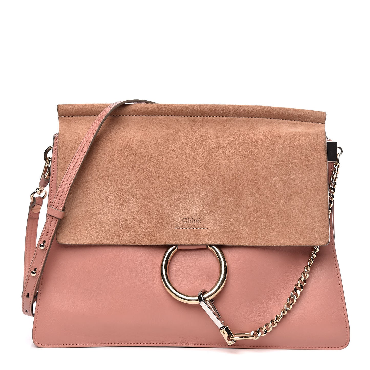 Calfskin Suede Medium Faye Shoulder Bag Nougat