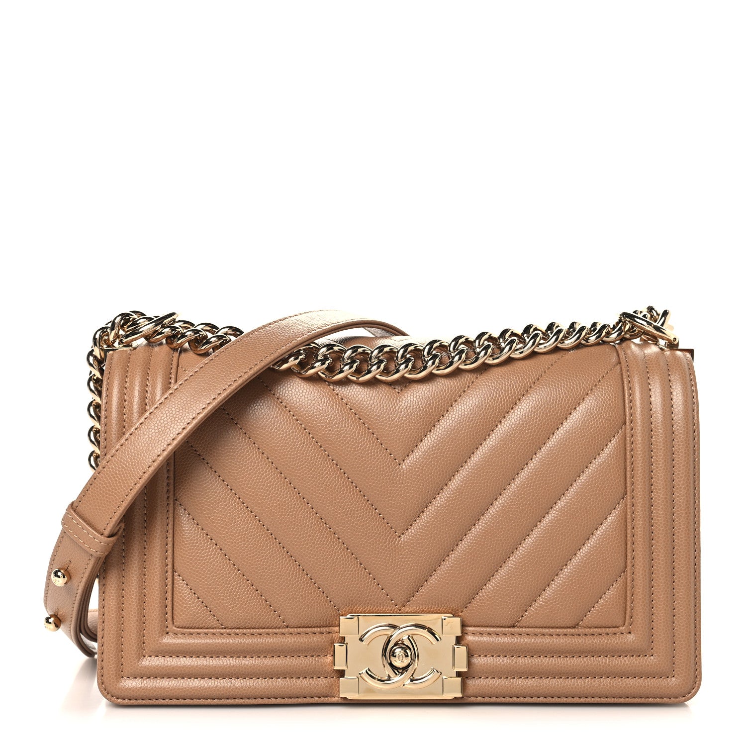 Chanel Caviar Chevron Quilted Medium Boy Flap Beige 1 of 11