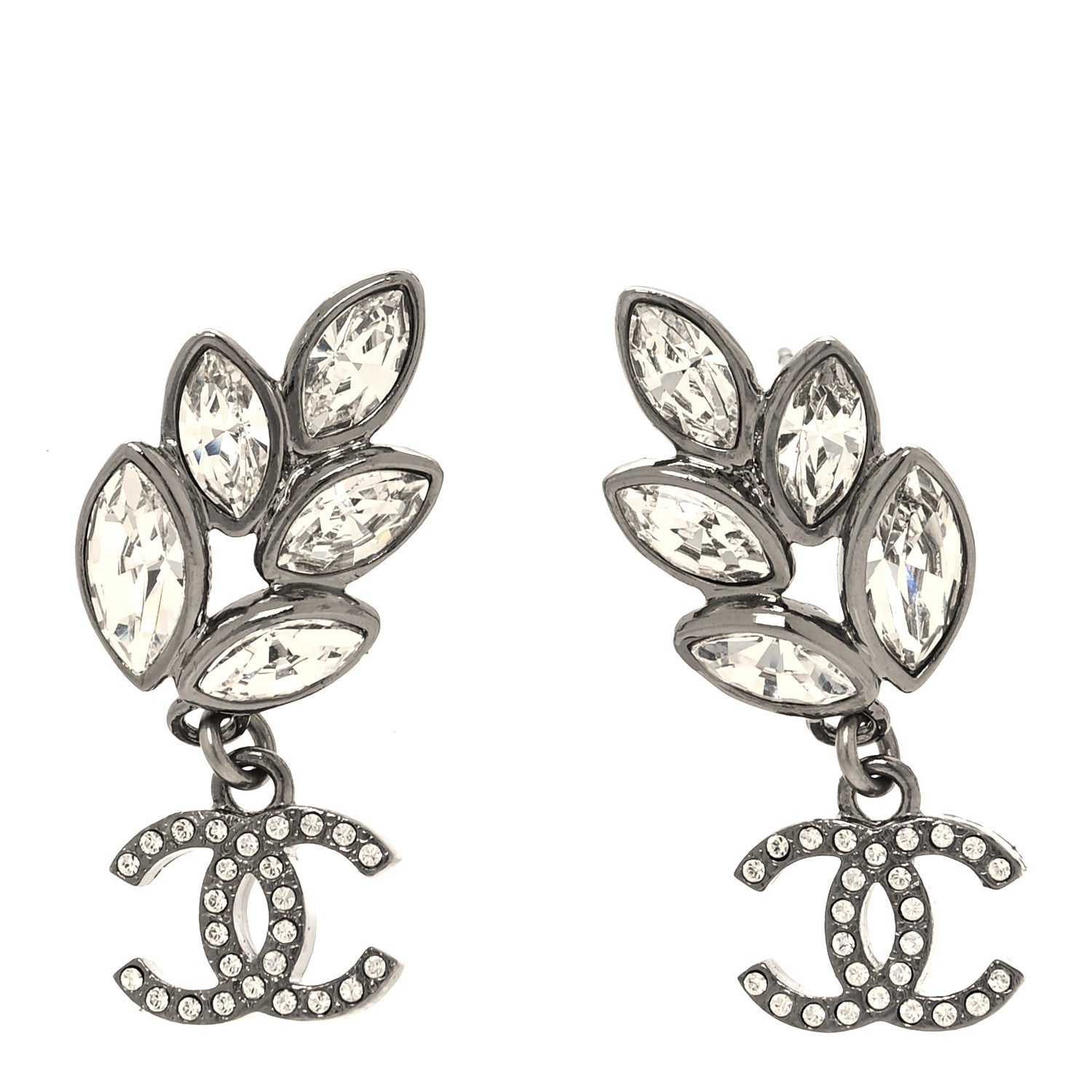 Chanel Crystal Sparkling Wheat CC Drop Earrings Silver 1 of 5