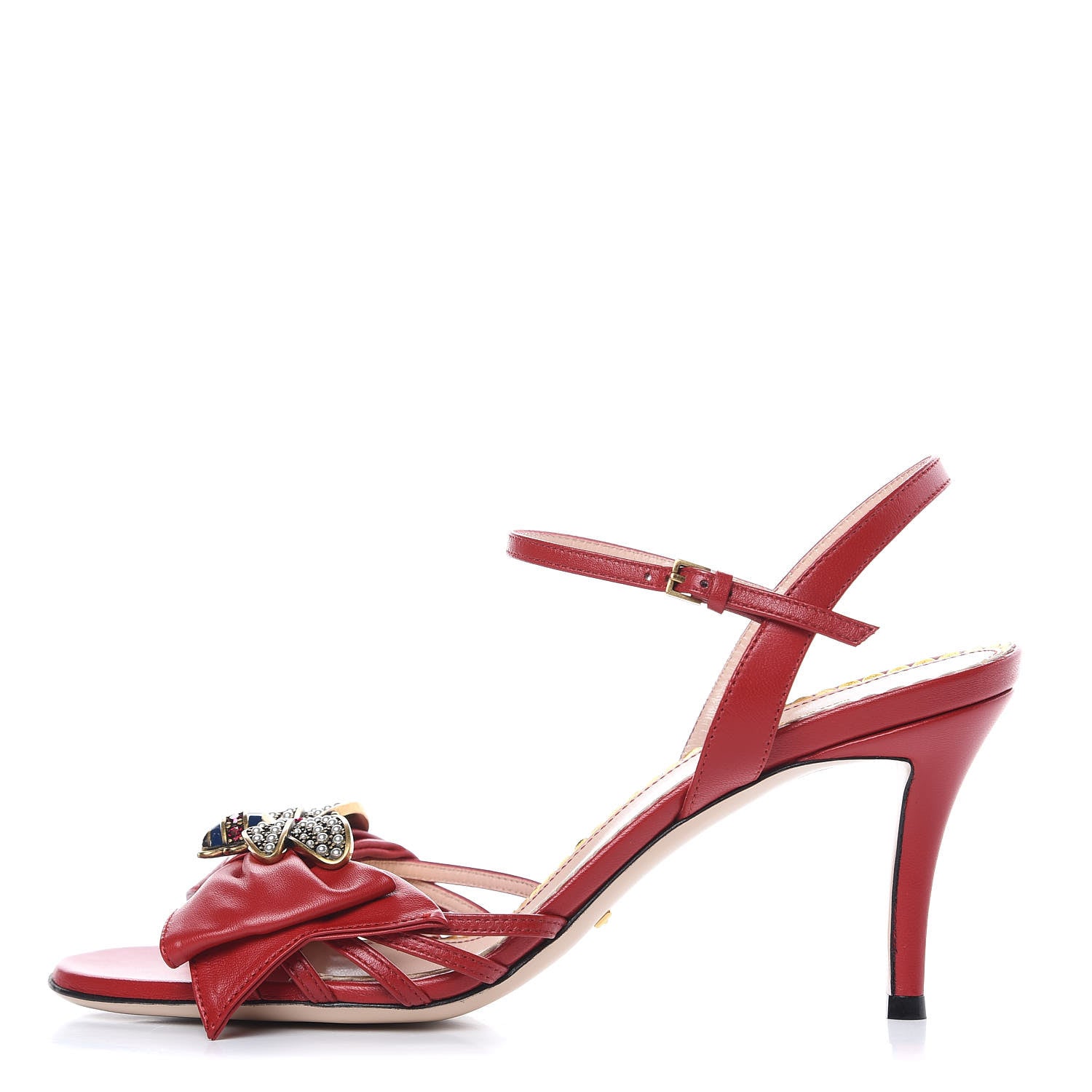 Gucci Nappa Queen Margaret Mid Heel Sandals 39.5 Hibiscus Red 1 of 9