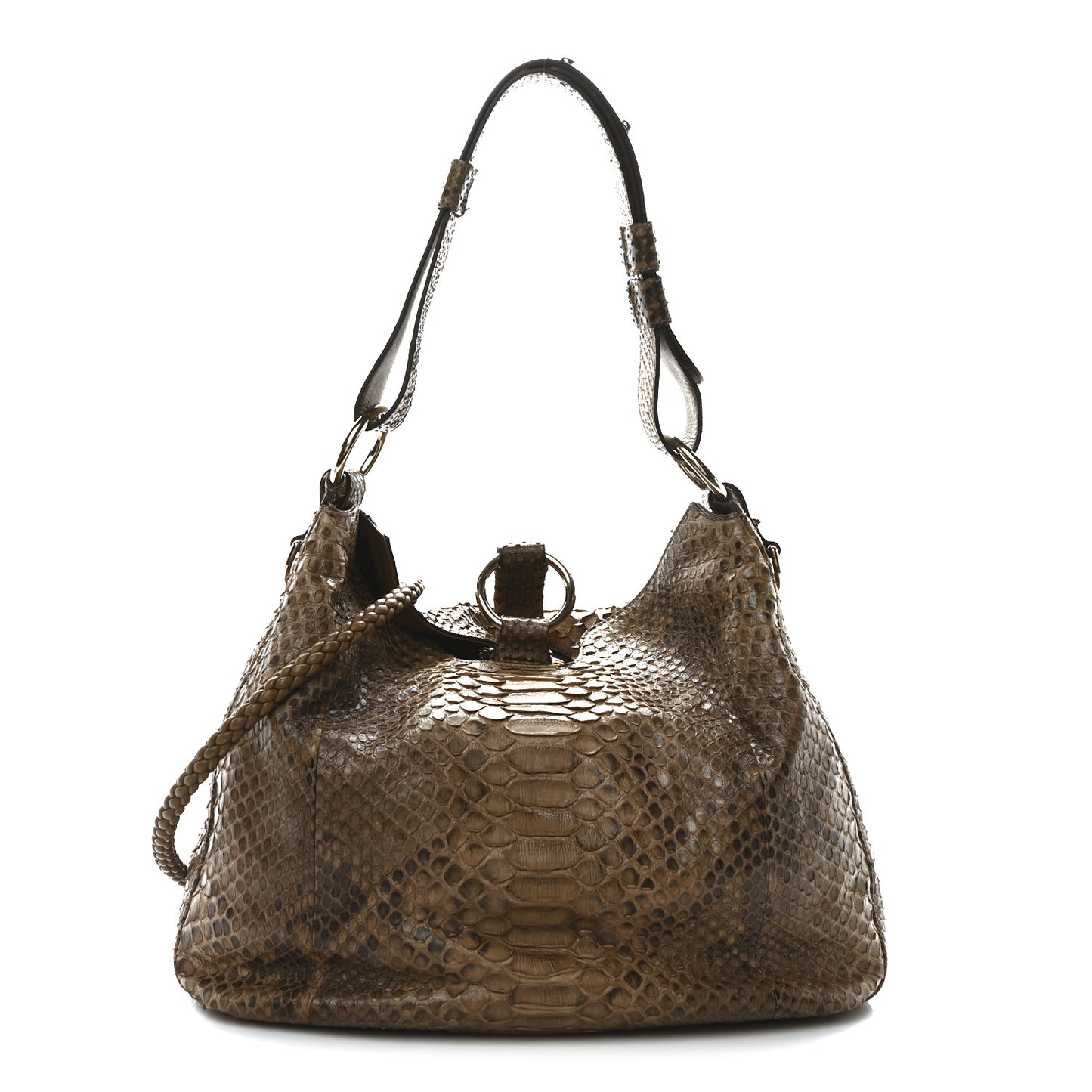 Snakeskin Medium G Wave Shoulder Bag Caramel