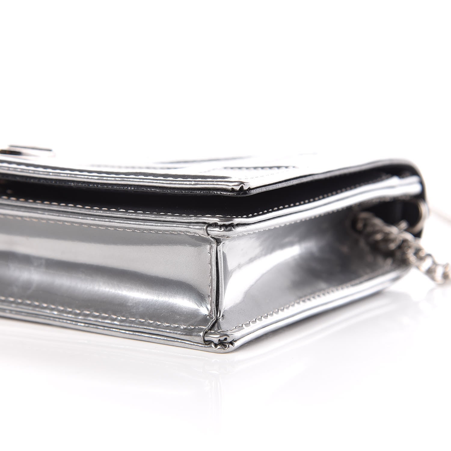 Christian Dior Metallic Patent Micro-Cannage Diorama Wallet on Chain Pouch Silver 12 of 13