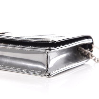 Christian Dior Metallic Patent Micro-Cannage Diorama Wallet on Chain Pouch Silver 12 of 13