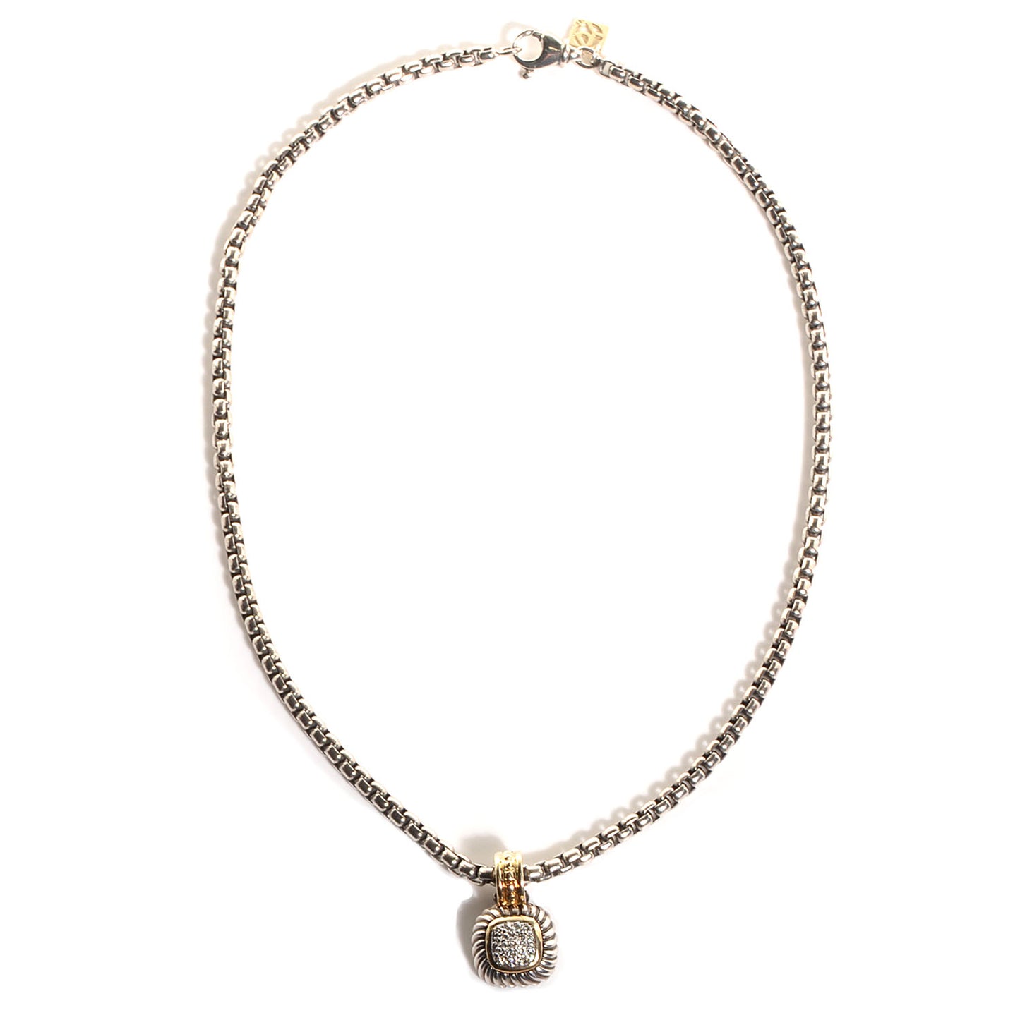 Sterling Silver 18k Yellow Gold Pave Diamond 14mm Albion Pendant Necklace