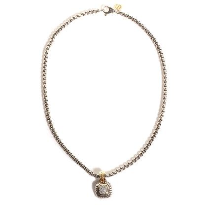 David Yurman Sterling Silver 18k Yellow Gold Pave Diamond 14mm Albion Pendant Necklace 3 of 6