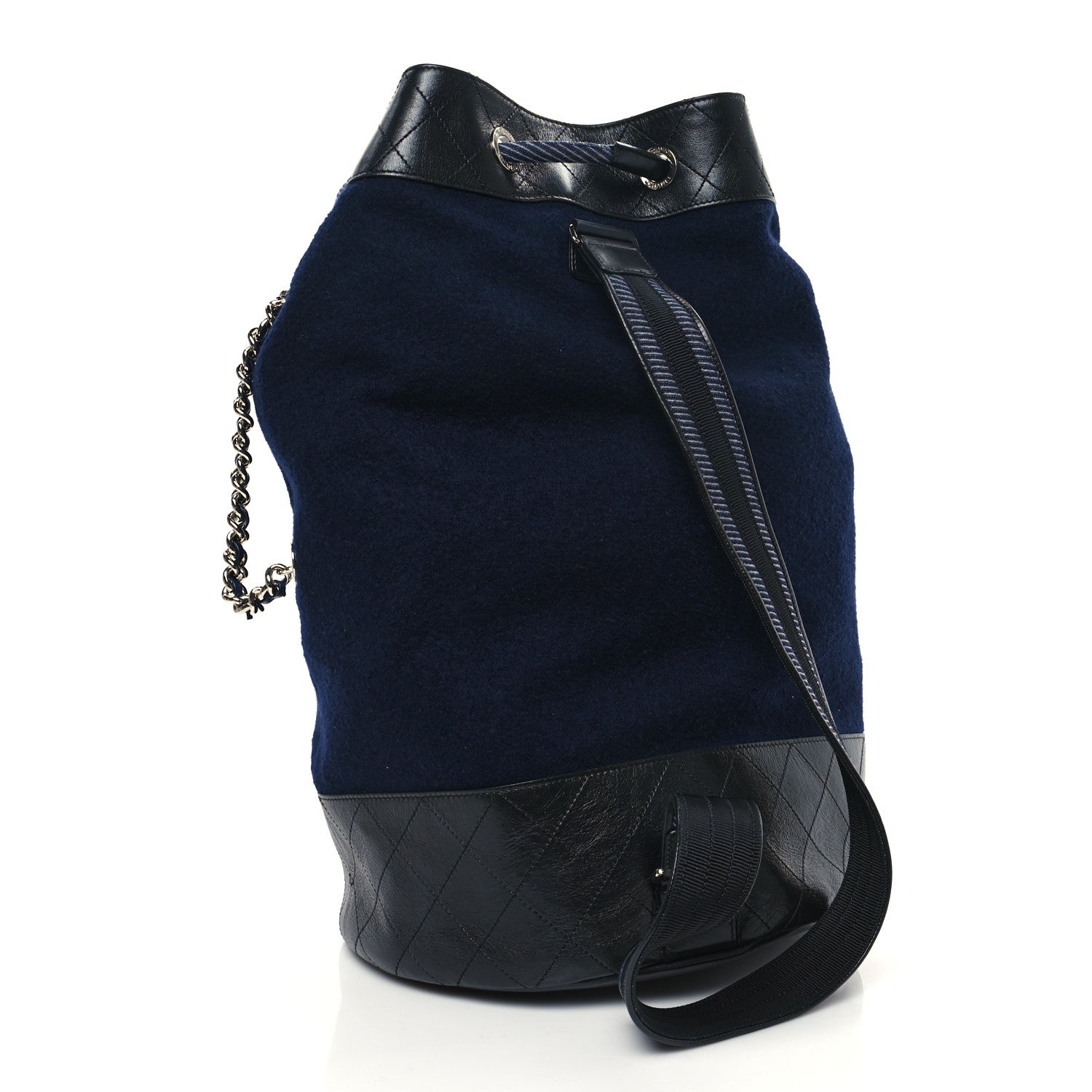 Chanel Wool Calfskin Embroidered Paris Hamburg Drawstring Backpack Navy Blue 3 of 10