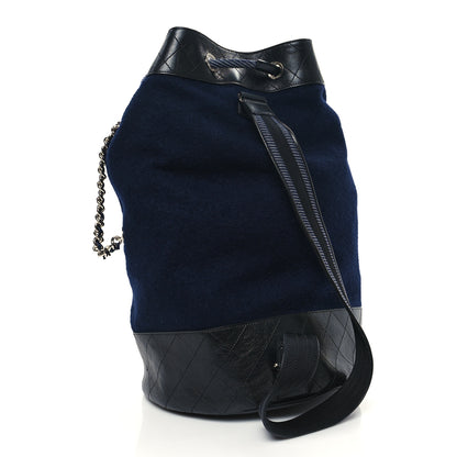 Chanel Wool Calfskin Embroidered Paris Hamburg Drawstring Backpack Navy Blue 3 of 10