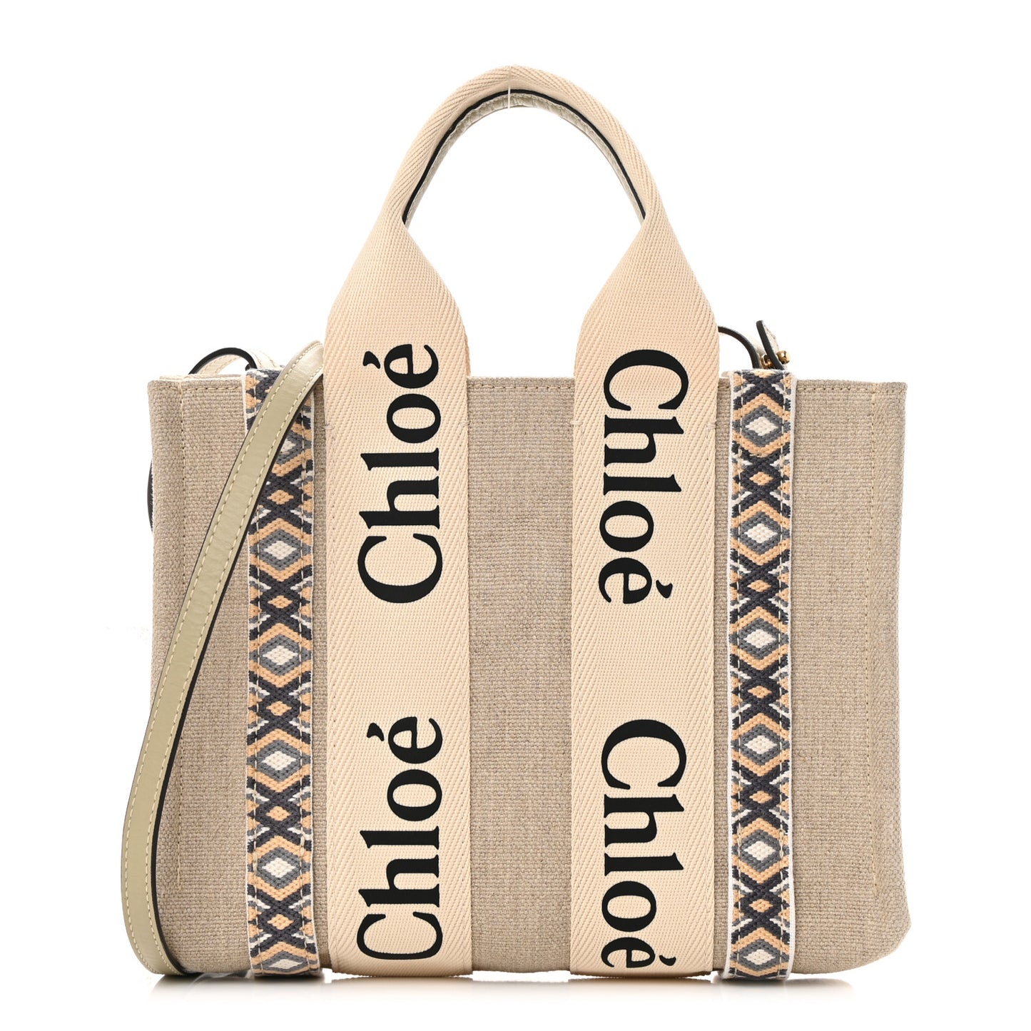 Cotton Calfskin Small Woody Ribbon Tote With Strap Slate Green