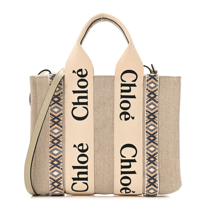 Chloe Cotton Calfskin Small Woody Ribbon Tote With Strap Slate Green 1 of 13