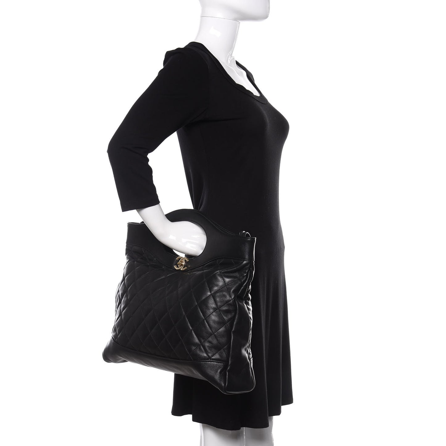 Lambskin Quilted Large 31 Shopping Bag Black