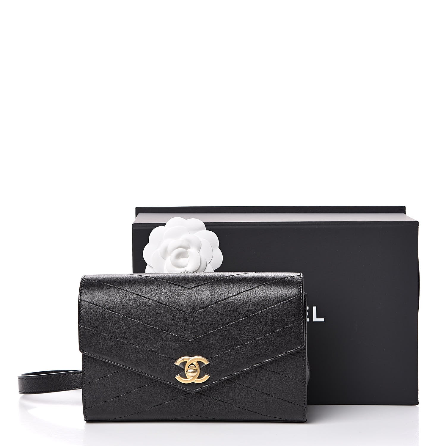 Chanel Calfskin Chevron Stitched Coco Waist Bag Black 11 of 11