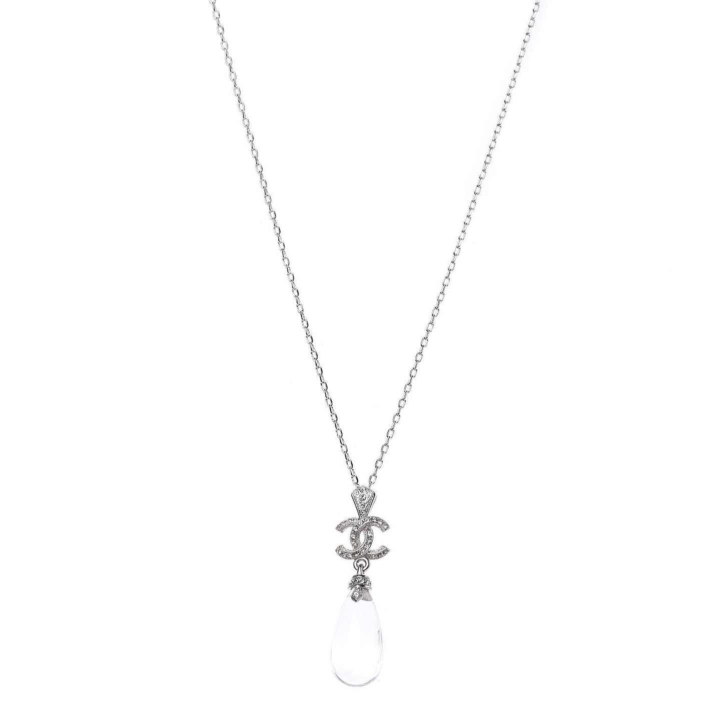 Crystal Resin CC Drop Pendant Necklace Silver