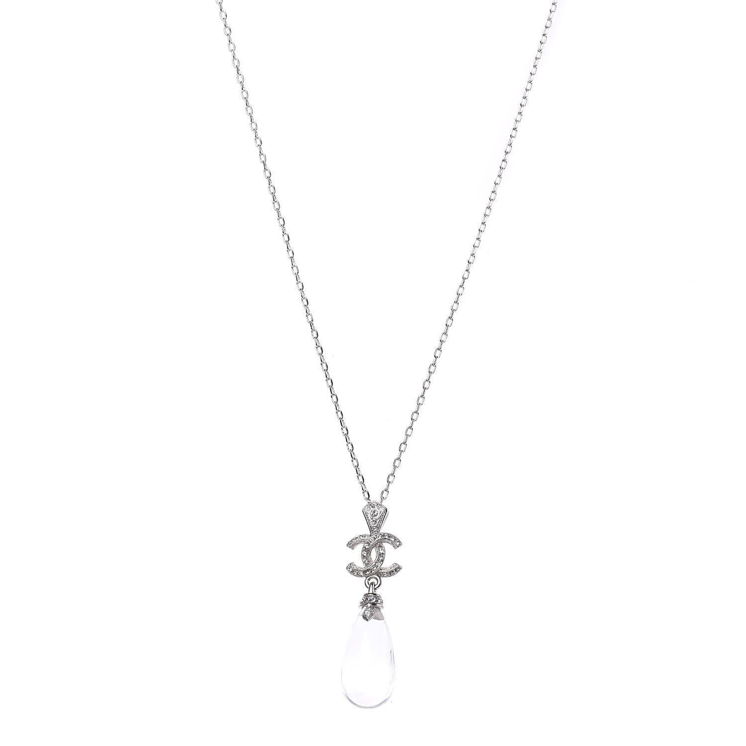 Chanel Crystal Resin CC Drop Pendant Necklace Silver 1 of 6