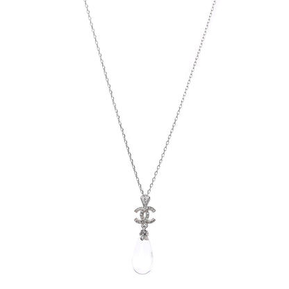 Chanel Crystal Resin CC Drop Pendant Necklace Silver 1 of 6