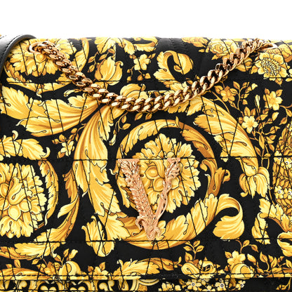 Versace Silk Barocco Printed Quilted Virtus V Chain Flap Shoulder Bag Black Gold 7 of 9