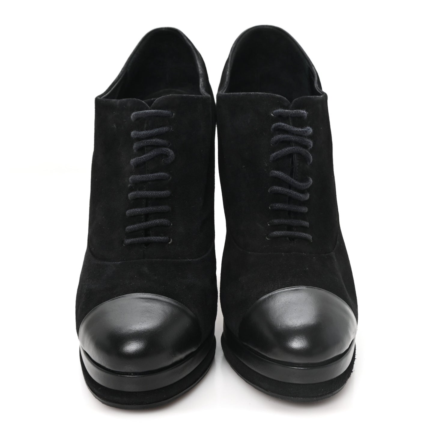 Suede Cap Toe Lace Up Booties 41 Black