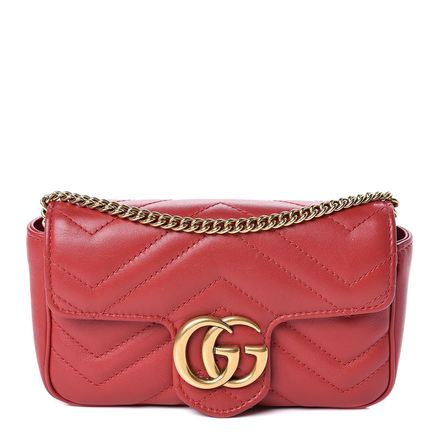 Gucci Calfskin Matelasse Super Mini GG Marmont Shoulder Bag Hibiscus Red 1 of 11