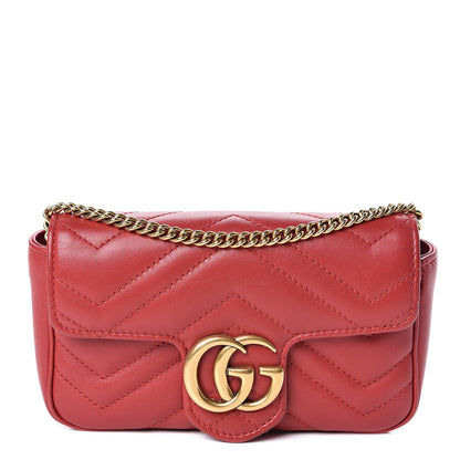 Gucci Calfskin Matelasse Super Mini GG Marmont Shoulder Bag Hibiscus Red 1 of 11