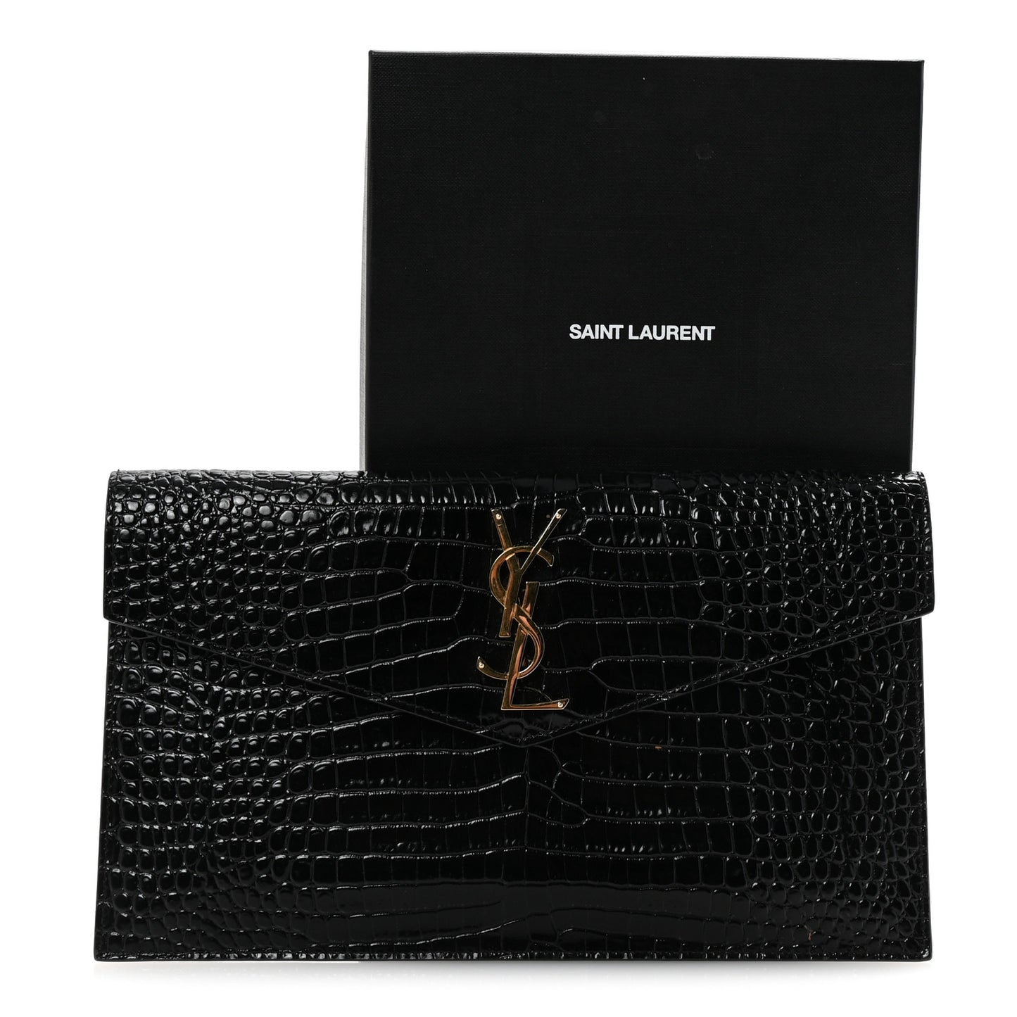 Calfskin Crocodile Embossed Uptown Monogram Pouch Black