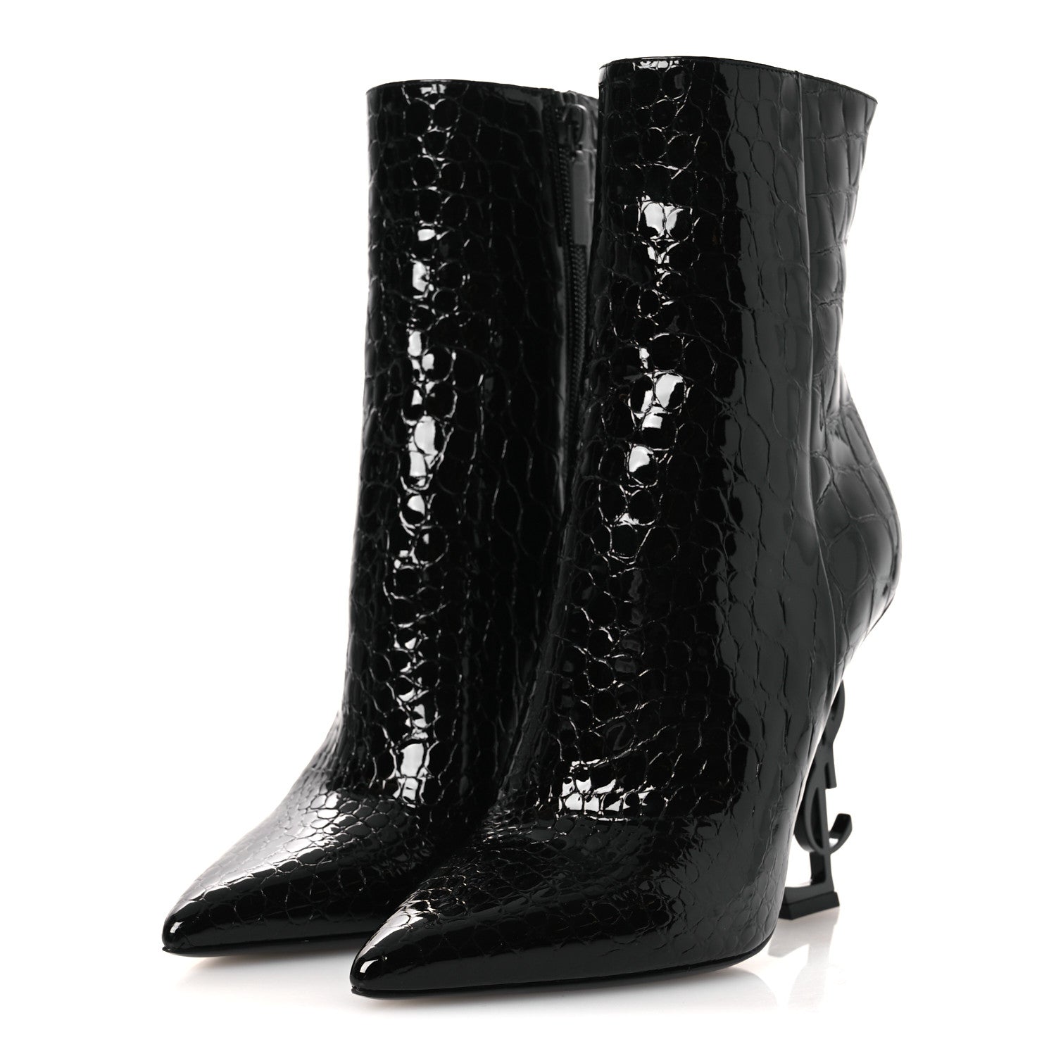 Saint Laurent Alligator Embossed Patent Calfskin Opyum 110 Ankle Boots 38 Black 6 of 11