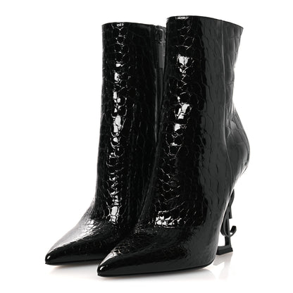 Saint Laurent Alligator Embossed Patent Calfskin Opyum 110 Ankle Boots 38 Black 6 of 11