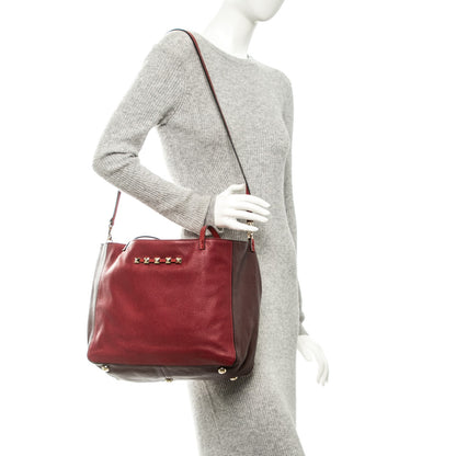 Valentino Garavani Calfskin Bi-Color Rockstud Crossbody Tote Burgundy Red 2 of 7