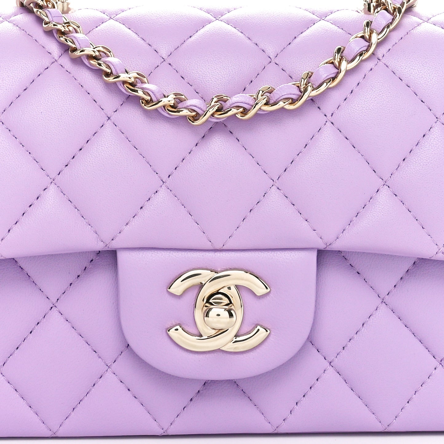 Lambskin Quilted Mini Top Handle Rectangular Flap Light Purple