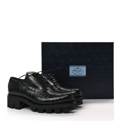 Prada Crocodile Lace Up 50mm Loafers 39 Black 8 of 8