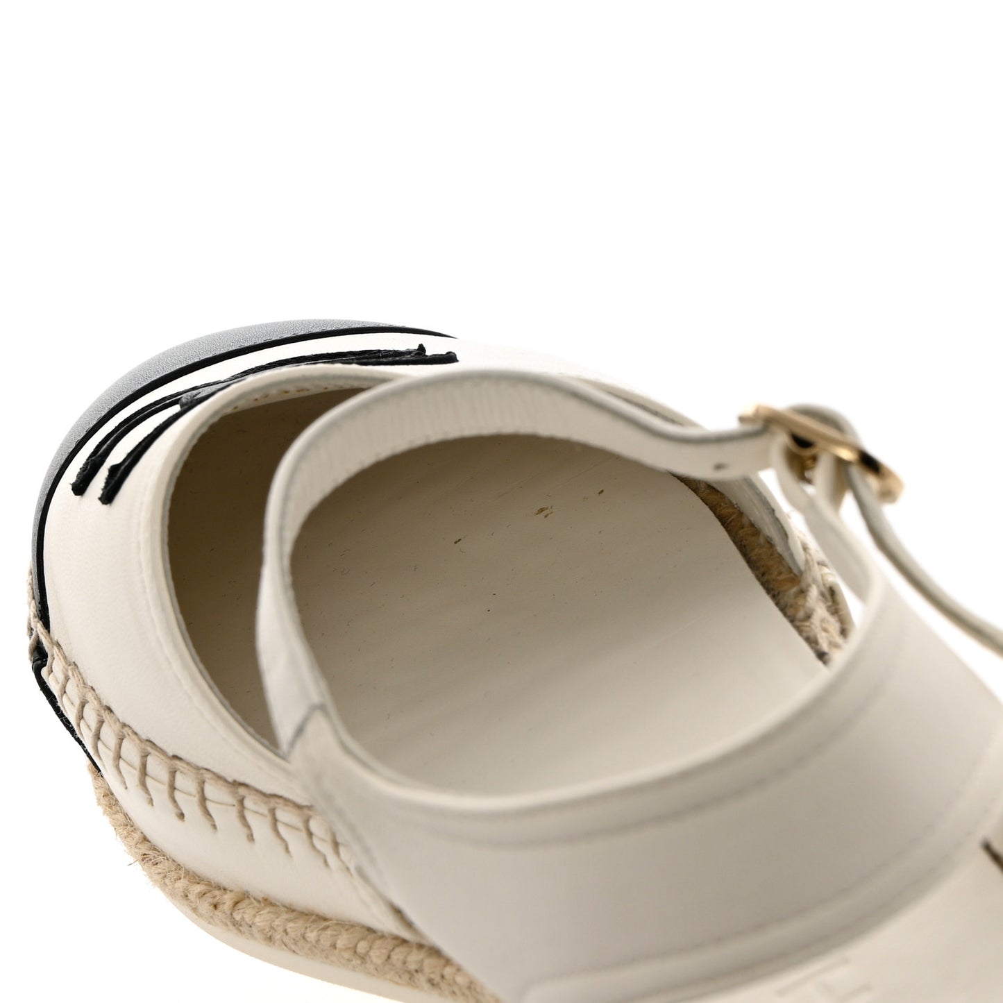 Lambskin Cap Toe CC Espadrille Sandals 38 White Black