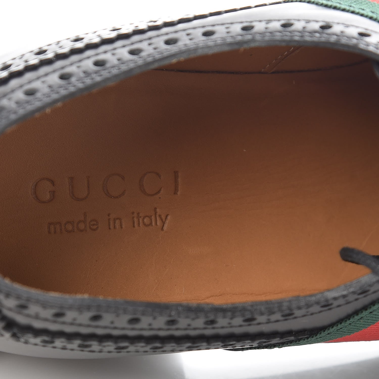 Gucci Calfskin Web Bee Embroidered Mens Wingtip Derby Loafers 10 Black 5 of 14