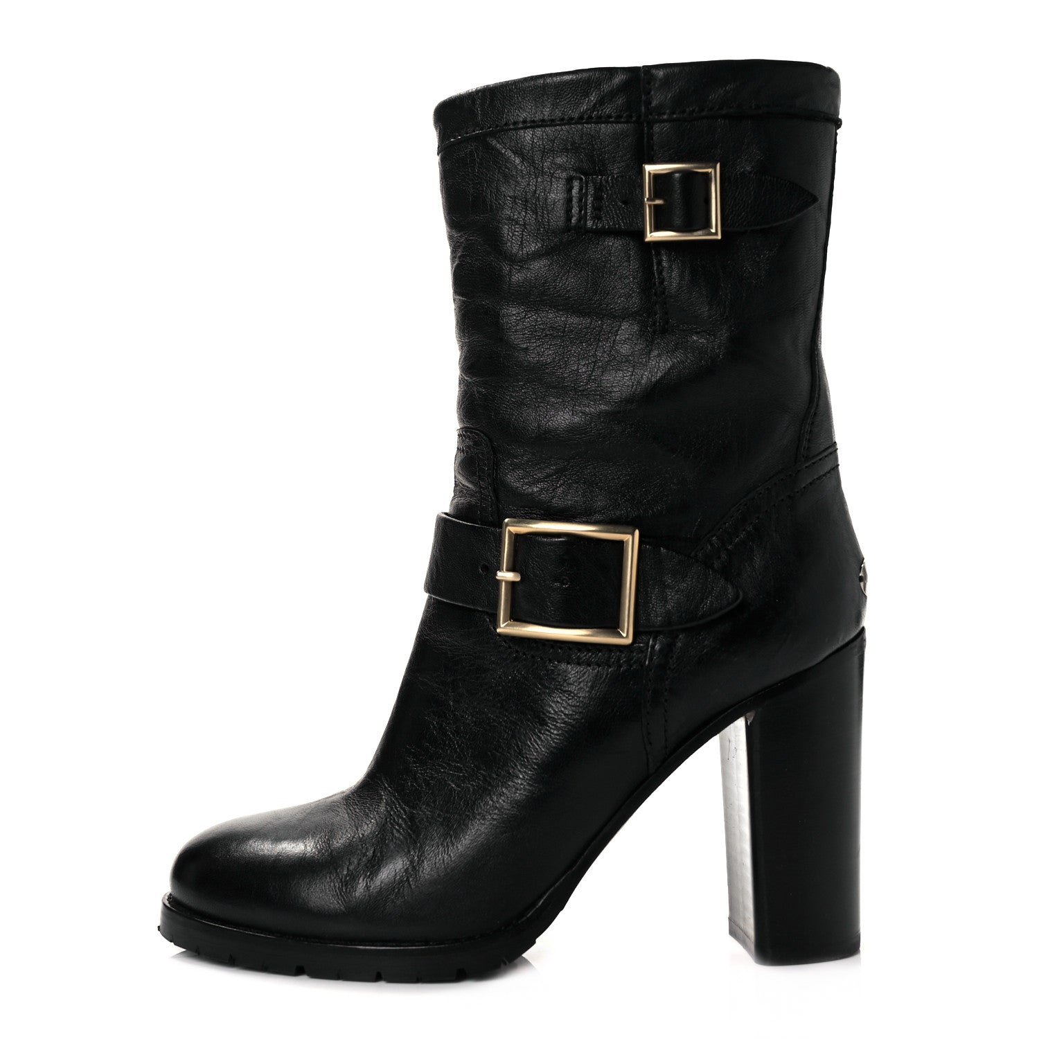Jimmy Choo Lambskin Dart Biker Buckle Booties 38 Black 1 of 9