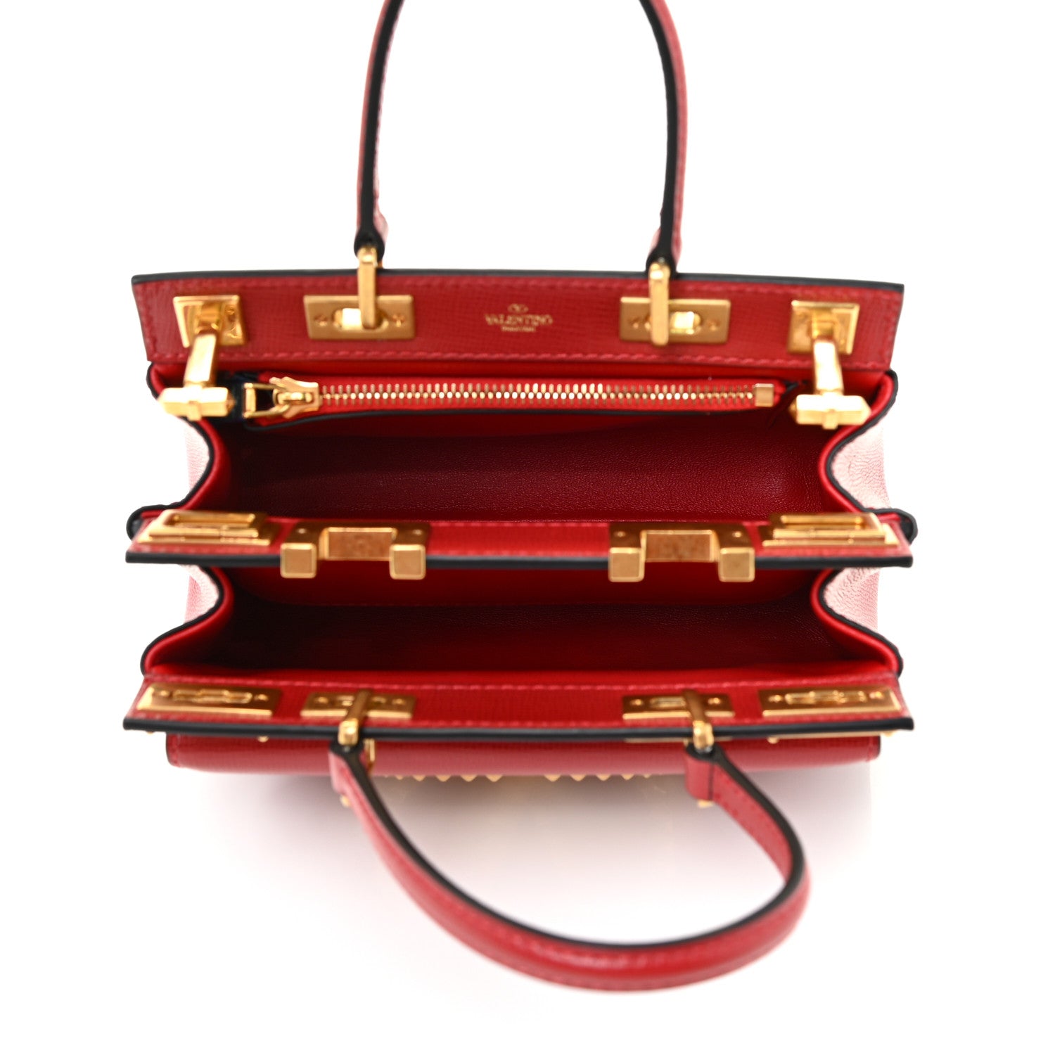 Valentino Garavani Grainy Calfskin Mini Rockstud Alcove Top-Handle Bag Rouge Pur 4 of 13