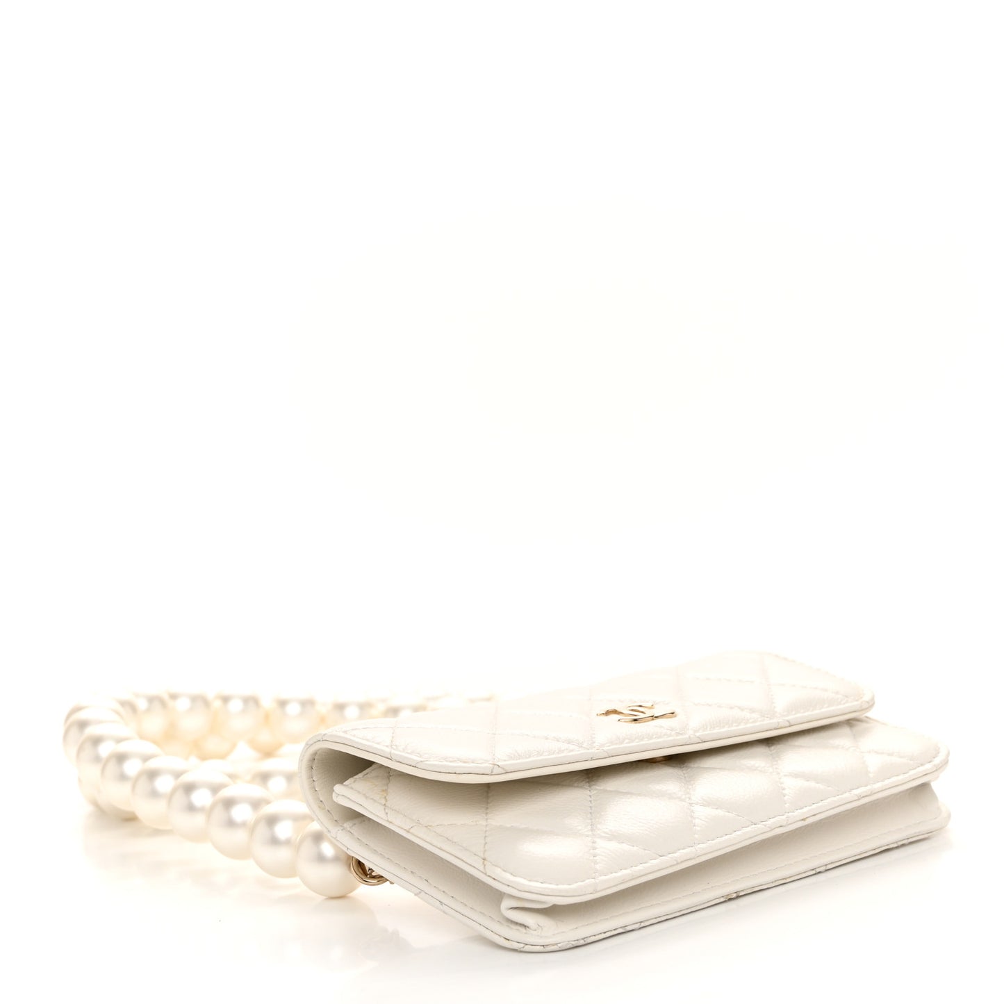 Calfskin Quilted Maxi Pearls Clutch With Chain White