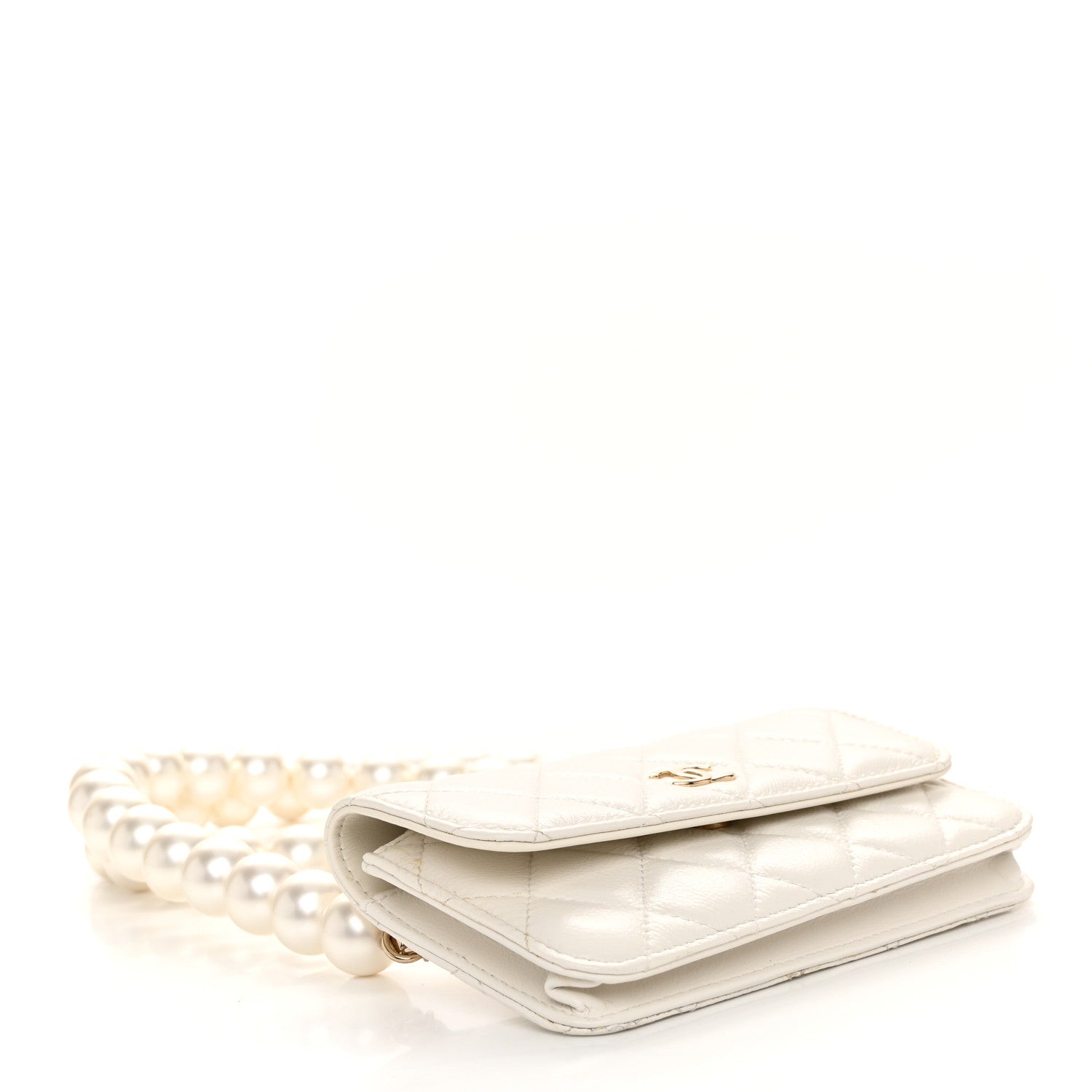 Chanel Calfskin Quilted Maxi Pearls Clutch With Chain White 4 of 13