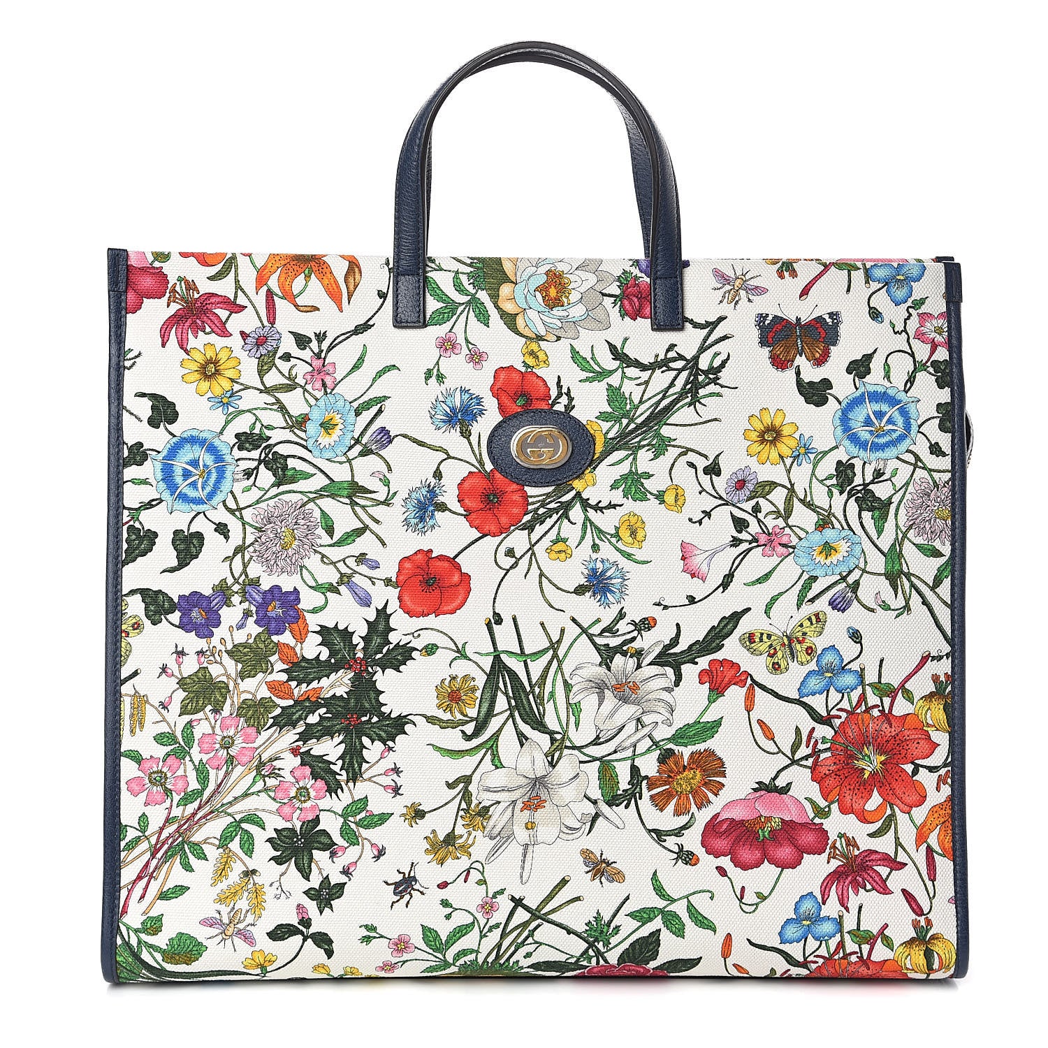 Gucci Canvas Large Flora Tote Navy Multicolor 1 of 8