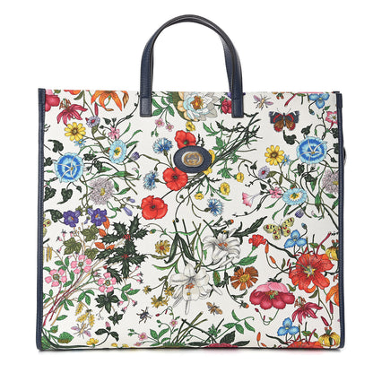 Gucci Canvas Large Flora Tote Navy Multicolor 1 of 8