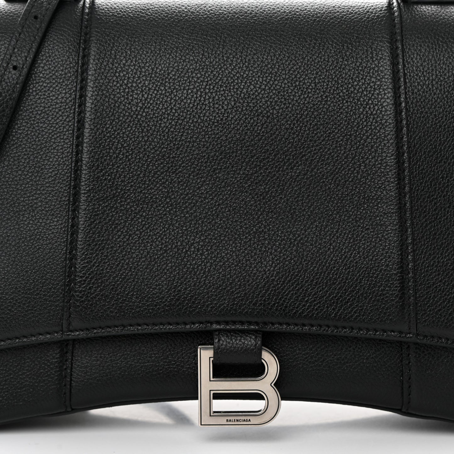 Grained Calfskin Medium Hourglass Top Handle Bag Black