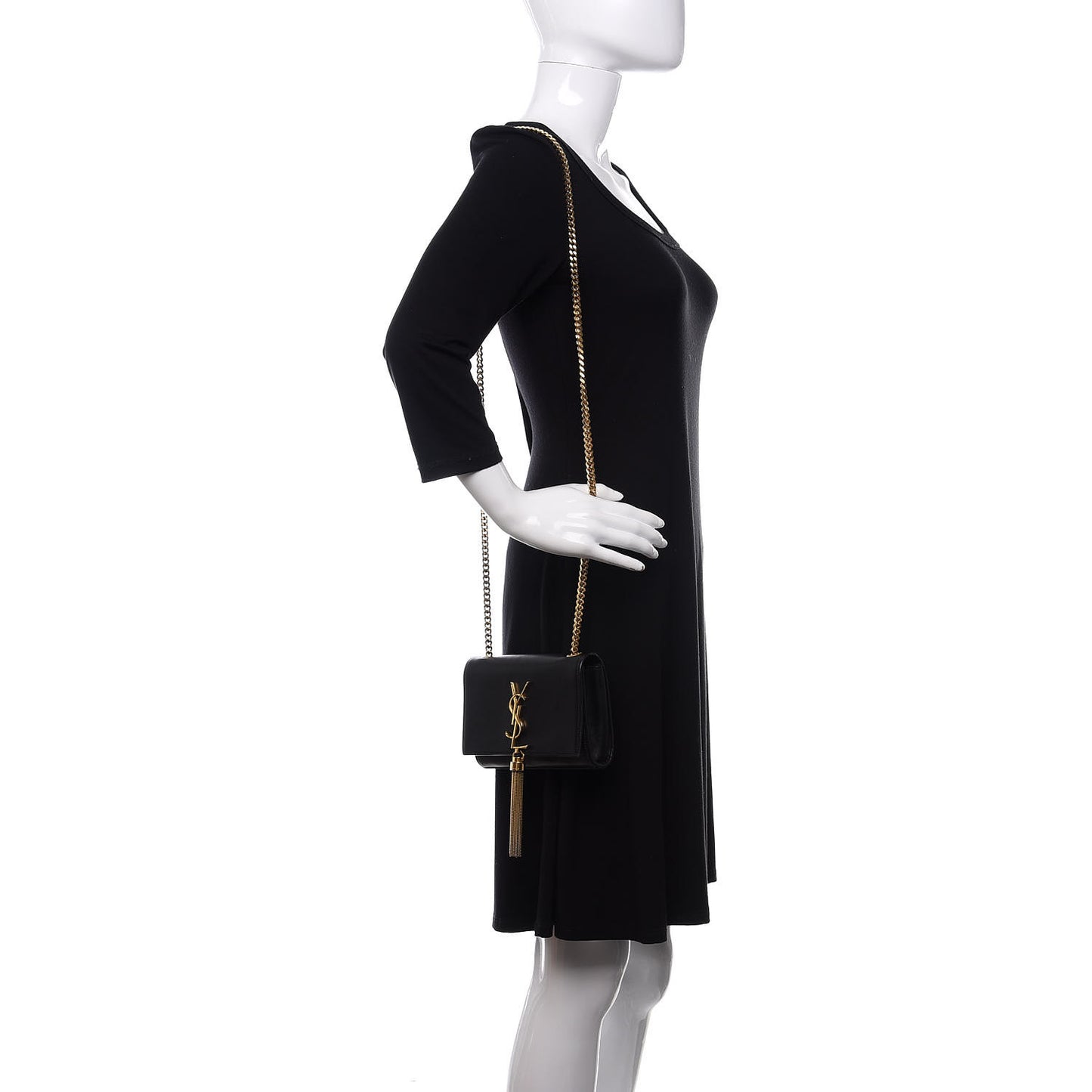 Calfskin Small Classic Monogram Kate Tassel Satchel Black