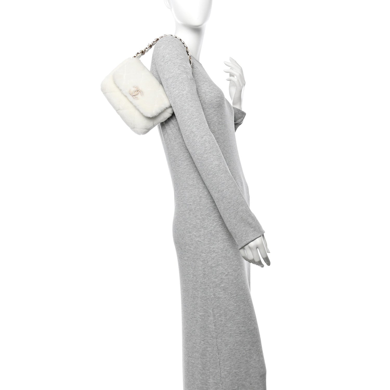 Chanel Shearling Lambskin Crystal Strass Flap White 2 of 10