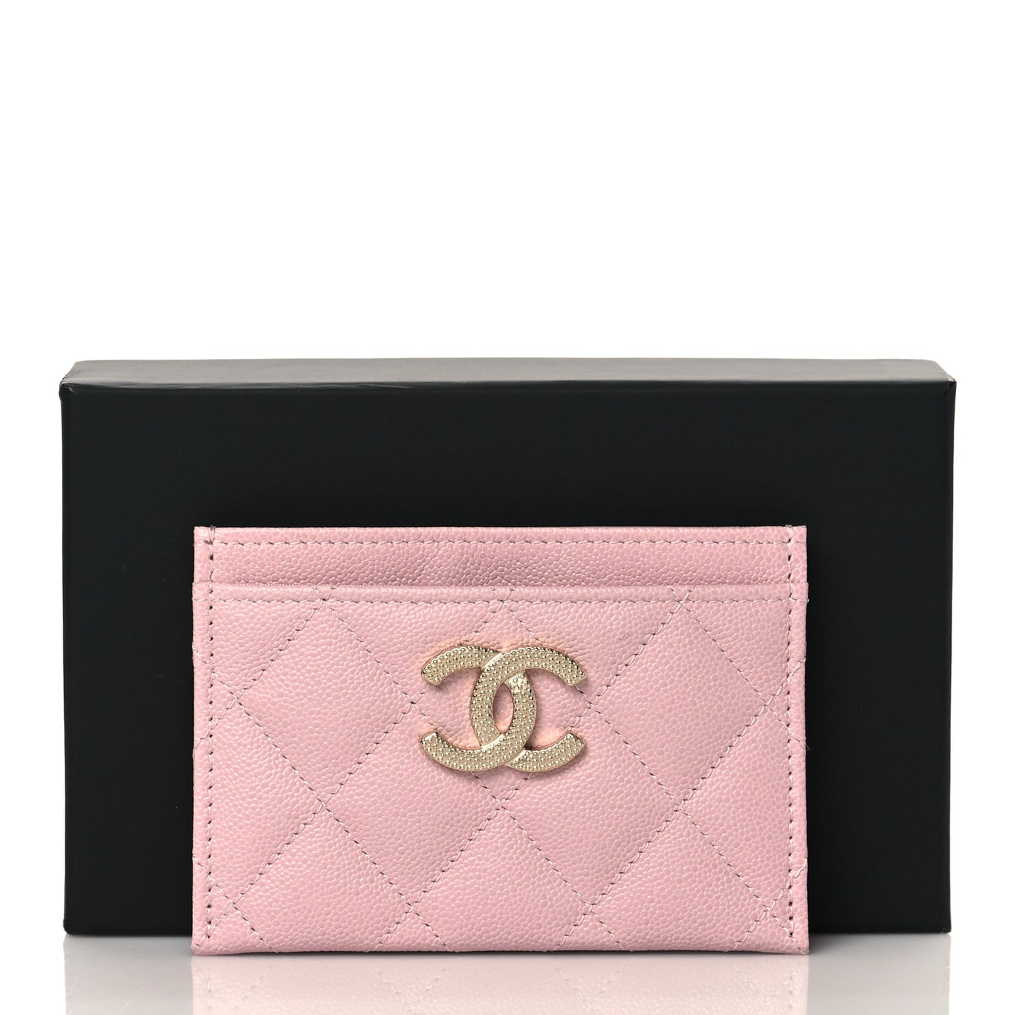 Caviar Quilted Studded CC Card Holder Light Pink