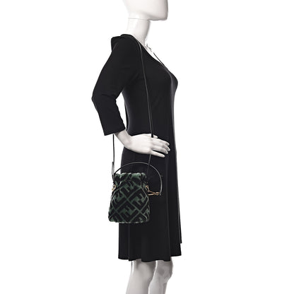 Fendi Shearling F is Macro FF 1974 Diagonal Mini Mon Tresor Bucket Bag Green Black 2 of 11