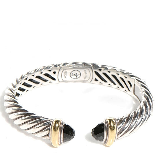 David Yurman Sterling Silver 18K Yellow Gold Black Onyx 10mm Waverly Bracelet 1 of 6