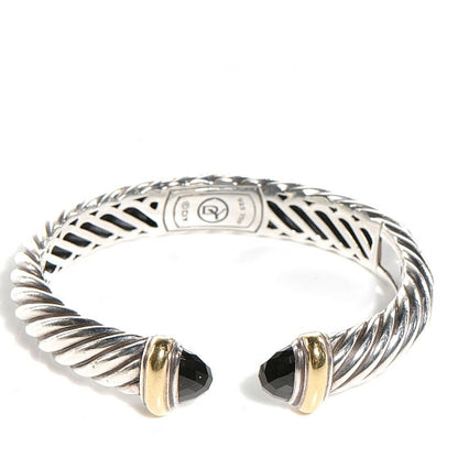 David Yurman Sterling Silver 18K Yellow Gold Black Onyx 10mm Waverly Bracelet 1 of 6
