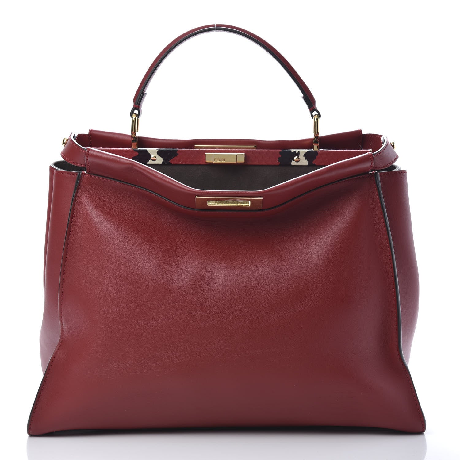 Fendi Calfskin Snakeskin Large Peekaboo Iconic Satchel Red 2 of 11