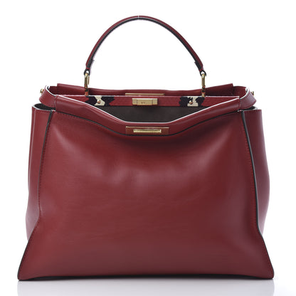 Fendi Calfskin Snakeskin Large Peekaboo Iconic Satchel Red 2 of 11