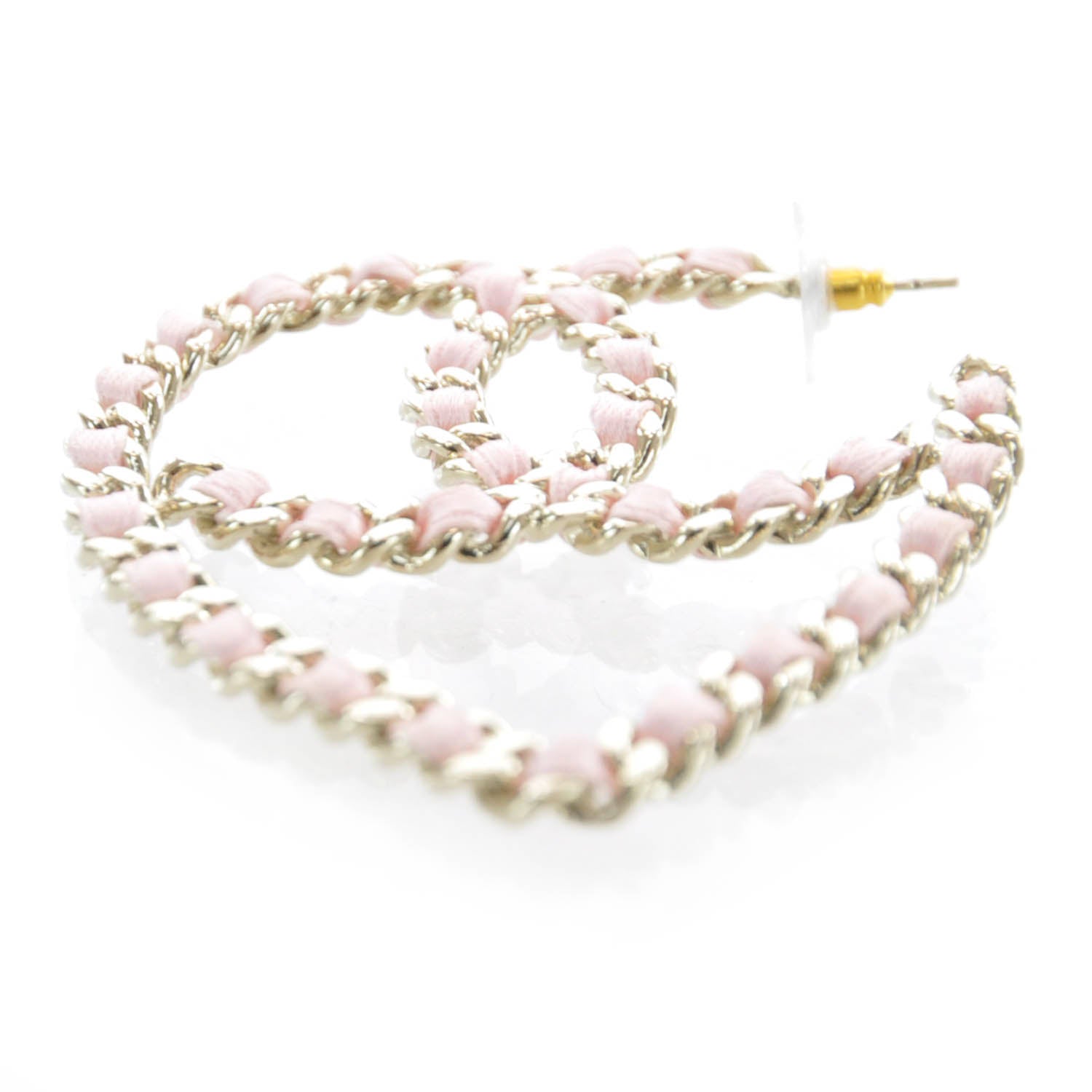 Chanel Satin Ribbon CC Heart Chain Earrings Pink 3 of 4