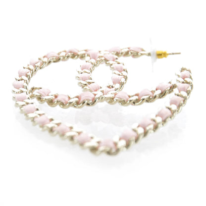 Chanel Satin Ribbon CC Heart Chain Earrings Pink 3 of 4