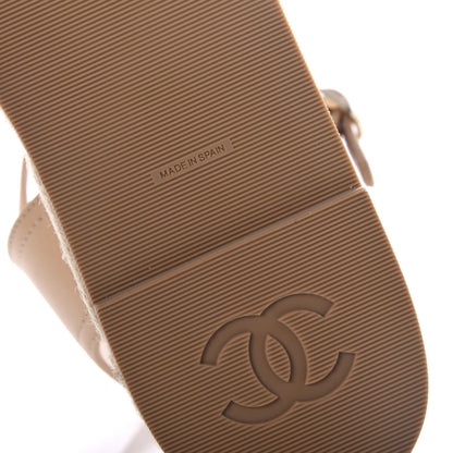 Chanel Lambskin Cap Toe CC Espadrille Sandals 39 Beige Black 8 of 10