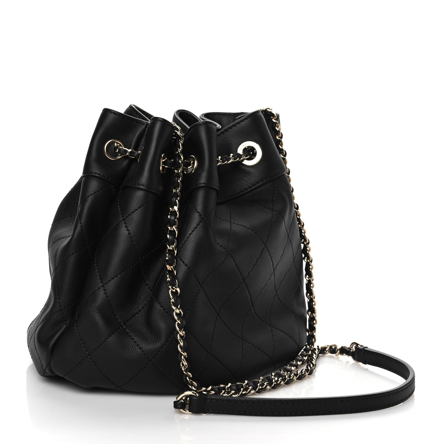 Calfskin Mini Drawstring CC Bag Black