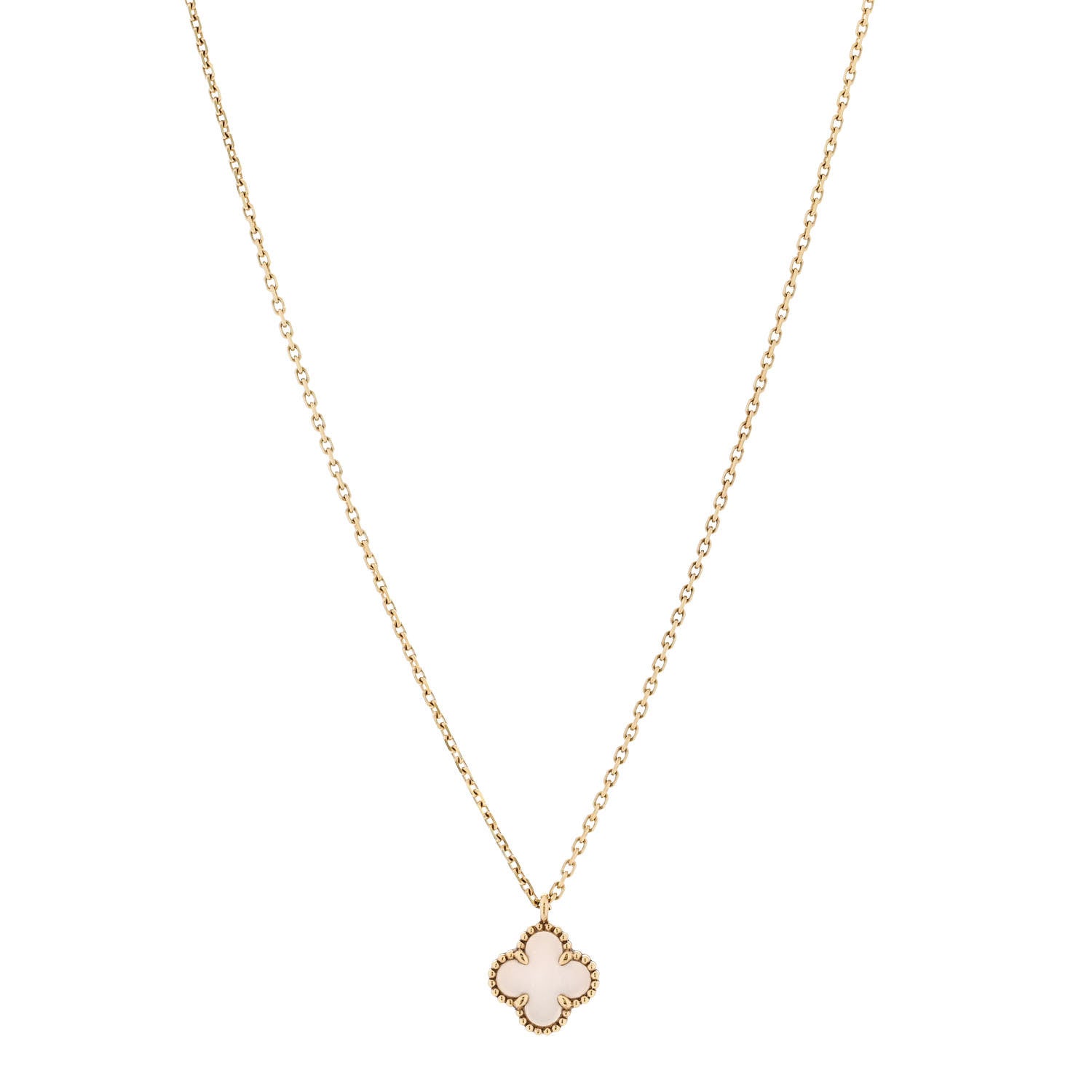 Van Cleef & Arpels 18K Yellow Gold Mother of Pearl Sweet Alhambra Pendant Necklace 1 of 6